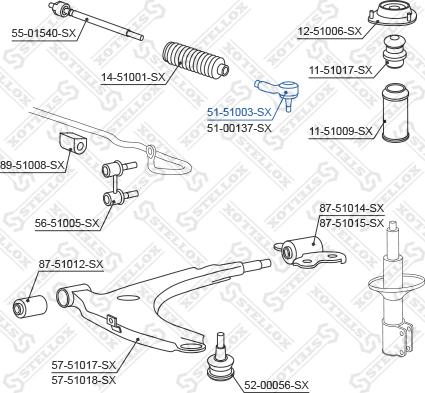 Stellox 51-51003-SX - Наконечник рулевой тяги, шарнир autospares.lv