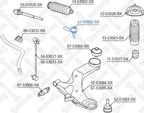 Stellox 51-51002-SX - Наконечник рулевой тяги, шарнир autospares.lv