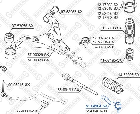 Stellox 51-04904-SX - Наконечник рулевой тяги, шарнир autospares.lv