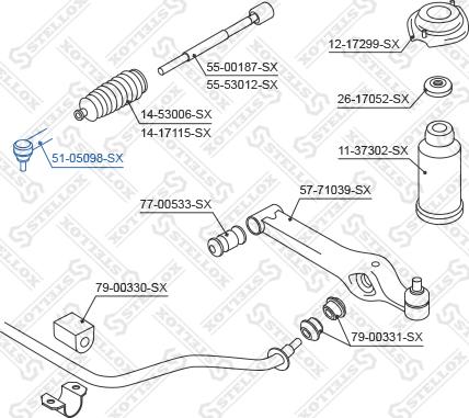 Stellox 51-05098-SX - Наконечник рулевой тяги, шарнир autospares.lv