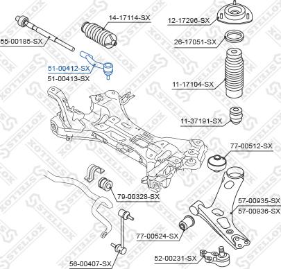 Stellox 51-00412-SX - Наконечник рулевой тяги, шарнир autospares.lv