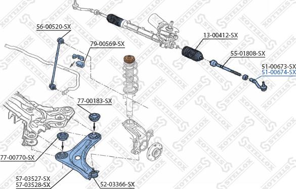 Stellox 51-00674-SX - Наконечник рулевой тяги, шарнир autospares.lv