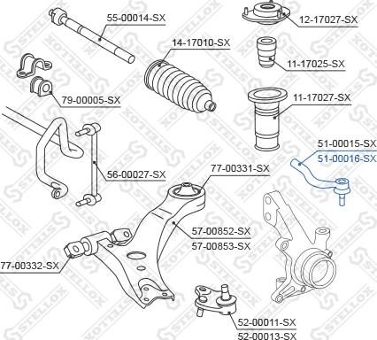 Stellox 51-00016-SX - Наконечник рулевой тяги, шарнир autospares.lv