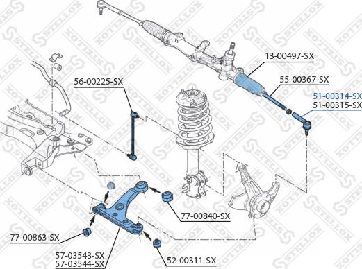 Stellox 51-00314-SX - Наконечник рулевой тяги, шарнир autospares.lv