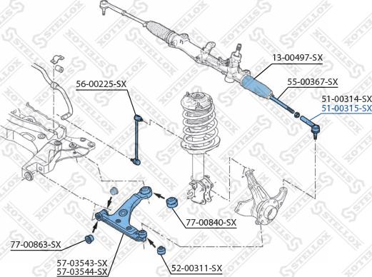 Stellox 51-00315-SX - Наконечник рулевой тяги, шарнир autospares.lv