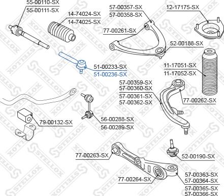 Stellox 51-00236-SX - Наконечник рулевой тяги, шарнир autospares.lv