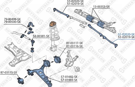 Stellox 51-02020-SX - Наконечник рулевой тяги, шарнир autospares.lv