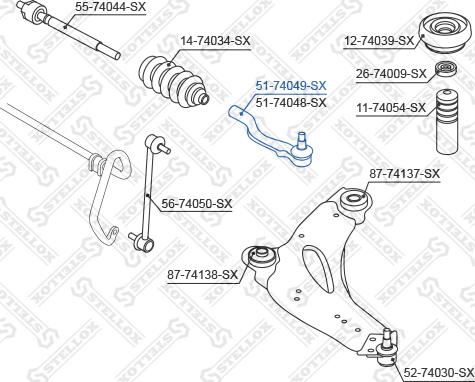 Stellox 51-74049-SX - Наконечник рулевой тяги, шарнир autospares.lv