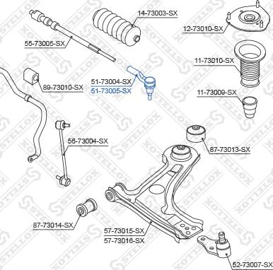 Stellox 51-73005-SX - Наконечник рулевой тяги, шарнир autospares.lv