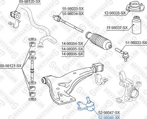 Stellox 52-98046-SX - Шаровая опора, несущий / направляющий шарнир autospares.lv