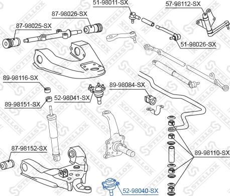 Stellox 52-98040-SX - Шаровая опора, несущий / направляющий шарнир autospares.lv