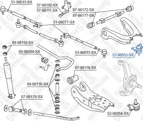 Stellox 52-98055-SX - Шаровая опора, несущий / направляющий шарнир autospares.lv