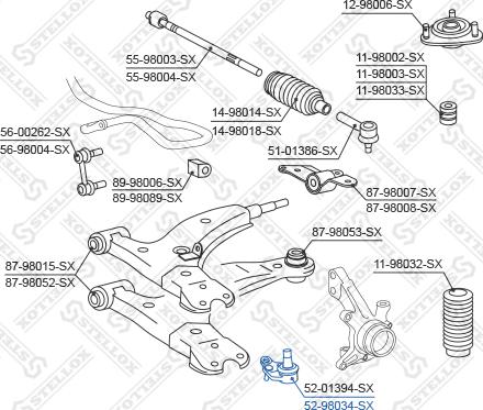 Stellox 52-98034-SX - Шаровая опора, несущий / направляющий шарнир autospares.lv