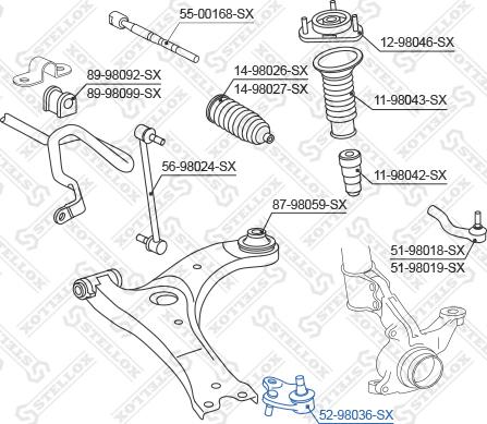 Stellox 52-98036-SX - Шаровая опора, несущий / направляющий шарнир autospares.lv