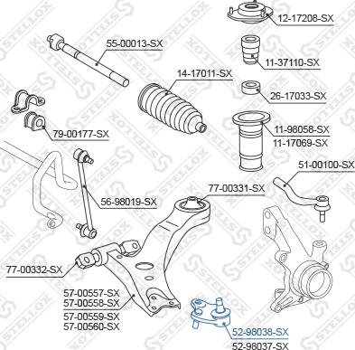 Stellox 52-98038-SX - Шаровая опора, несущий / направляющий шарнир autospares.lv