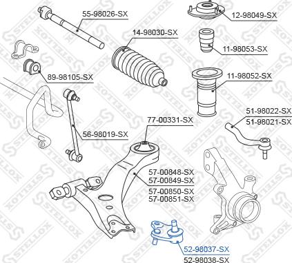 Stellox 52-98037-SX - Шаровая опора, несущий / направляющий шарнир autospares.lv