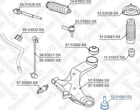 Stellox 52-51001-SX - Шаровая опора, несущий / направляющий шарнир autospares.lv