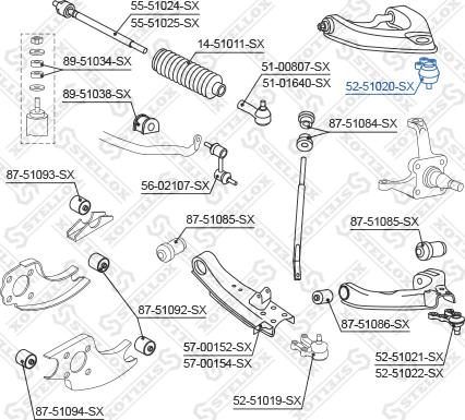 Stellox 52-51020-SX - Шаровая опора, несущий / направляющий шарнир autospares.lv