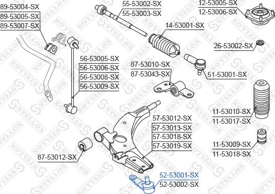 Stellox 52-53001-SX - Шаровая опора, несущий / направляющий шарнир autospares.lv