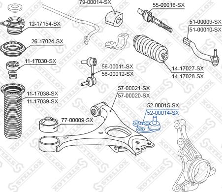 Stellox 52-00014-SX - Шаровая опора, несущий / направляющий шарнир autospares.lv