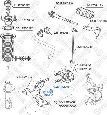 Stellox 52-00184-SX - Шаровая опора, несущий / направляющий шарнир autospares.lv