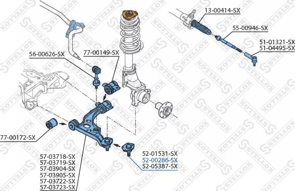 Stellox 52-00286-SX - Шаровая опора, несущий / направляющий шарнир autospares.lv