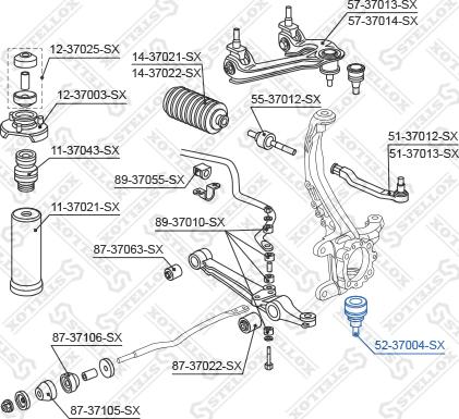 Stellox 52-37004-SX - Шаровая опора, несущий / направляющий шарнир autospares.lv