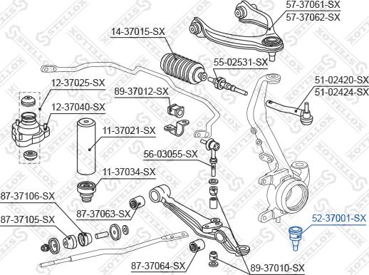 Stellox 52-37001-SX - Шаровая опора, несущий / направляющий шарнир autospares.lv