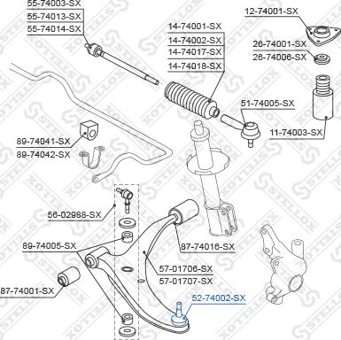 Stellox 52-74002-SX - Шаровая опора, несущий / направляющий шарнир autospares.lv