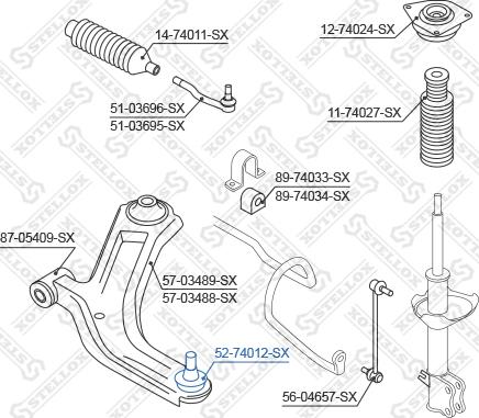 Stellox 52-74012-SX - Шаровая опора, несущий / направляющий шарнир autospares.lv