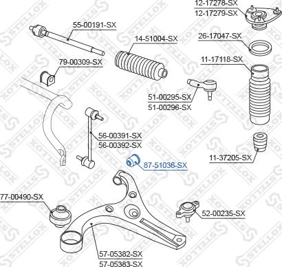 Stellox 87-51036-SX - Сайлентблок, рычаг подвески колеса autospares.lv