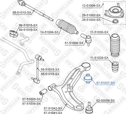 Stellox 87-51037-SX - Сайлентблок, рычаг подвески колеса autospares.lv