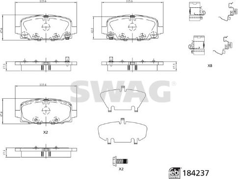 Swag 33 10 9327 - Тормозные колодки, дисковые, комплект autospares.lv