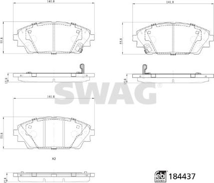 Swag 33 10 9371 - Тормозные колодки, дисковые, комплект autospares.lv