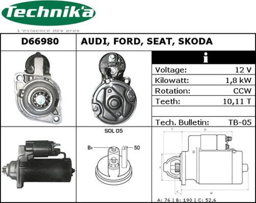 Technika D66980 - Стартер autospares.lv