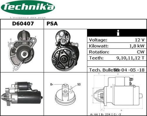 Technika D60407 - Стартер autospares.lv