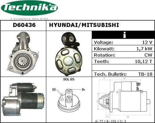 Technika D60436 - Стартер autospares.lv