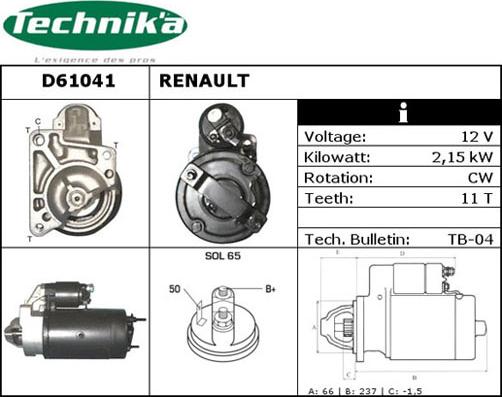 Technika D61041 - Стартер autospares.lv