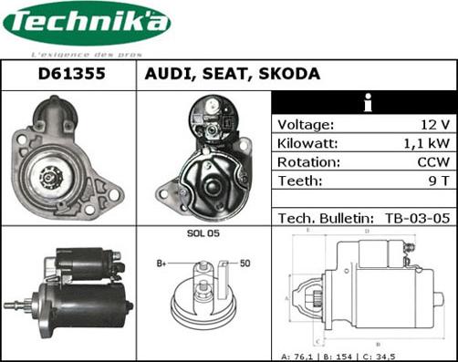 Technika D61355 - Стартер autospares.lv