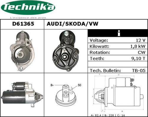 Technika D61365 - Стартер autospares.lv