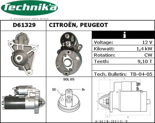 Technika D61329 - Стартер autospares.lv