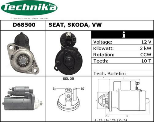 Technika D68500 - Стартер autospares.lv