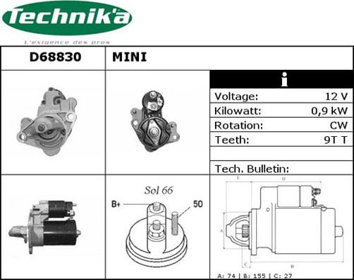 Technika D68830 - Стартер autospares.lv