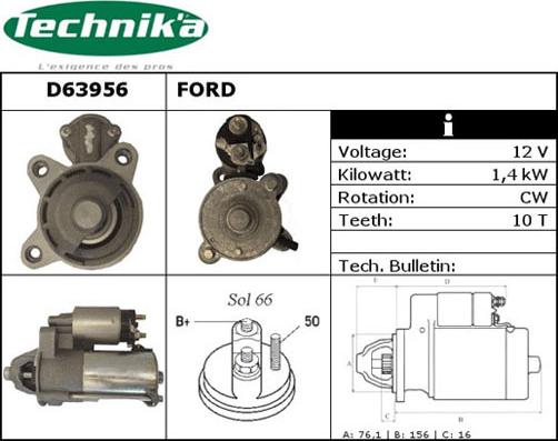 Technika D63956 - Стартер autospares.lv