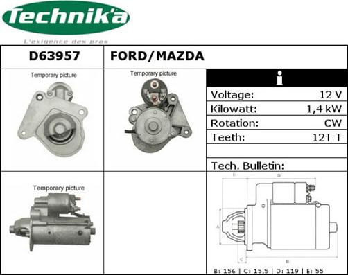 Technika D63957 - Стартер autospares.lv