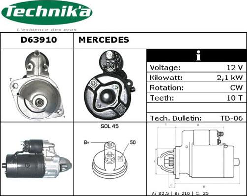 Technika D63910 - Стартер autospares.lv