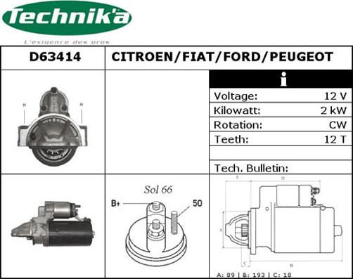 Technika D63414 - Стартер autospares.lv