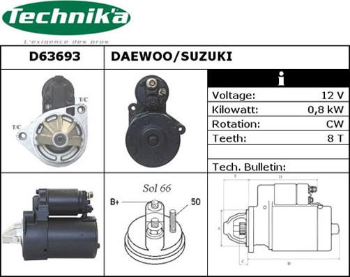 Technika D63693 - Стартер autospares.lv