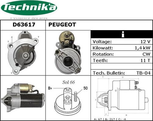 Technika D63617 - Стартер autospares.lv