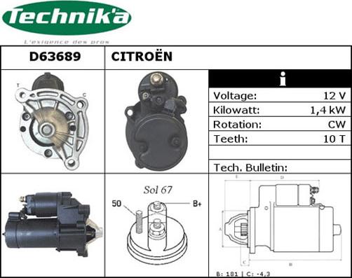 Technika D63689 - Стартер autospares.lv